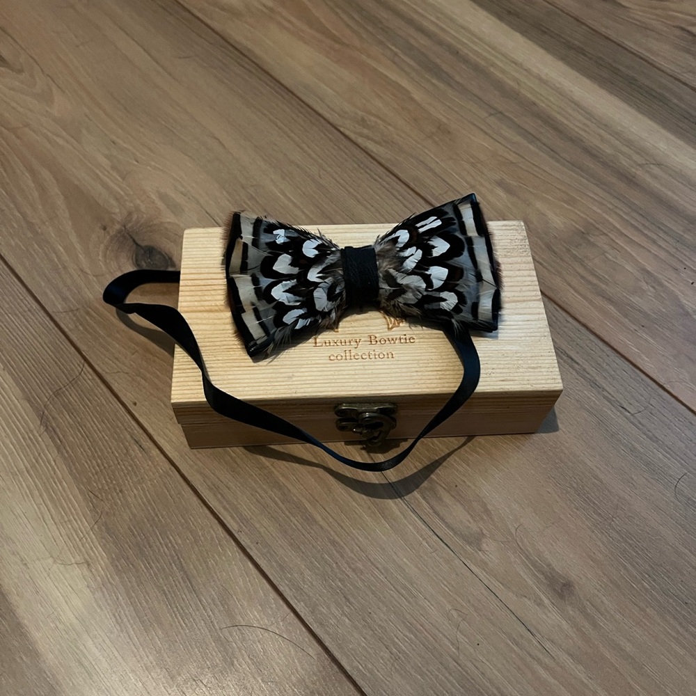 Elegant Black and White Duck Feather Bow Tie